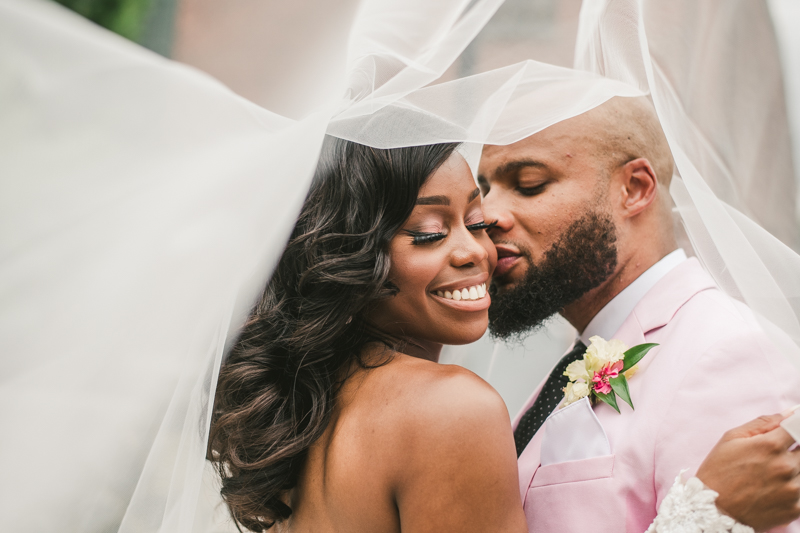 Beautiful wedding just married portraits at Main Street Ballroom in Ellicott City by Britney Clause Photography