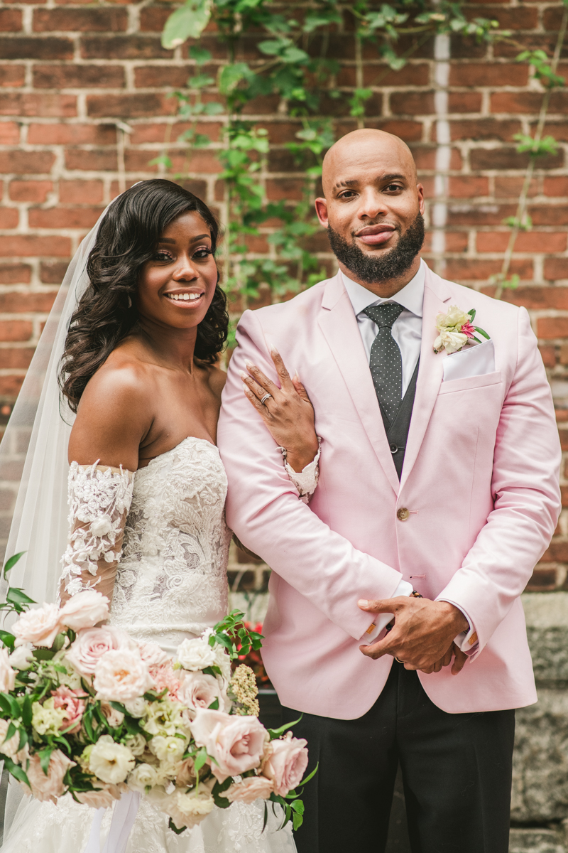 Beautiful wedding just married portraits at Main Street Ballroom in Ellicott City by Britney Clause Photography