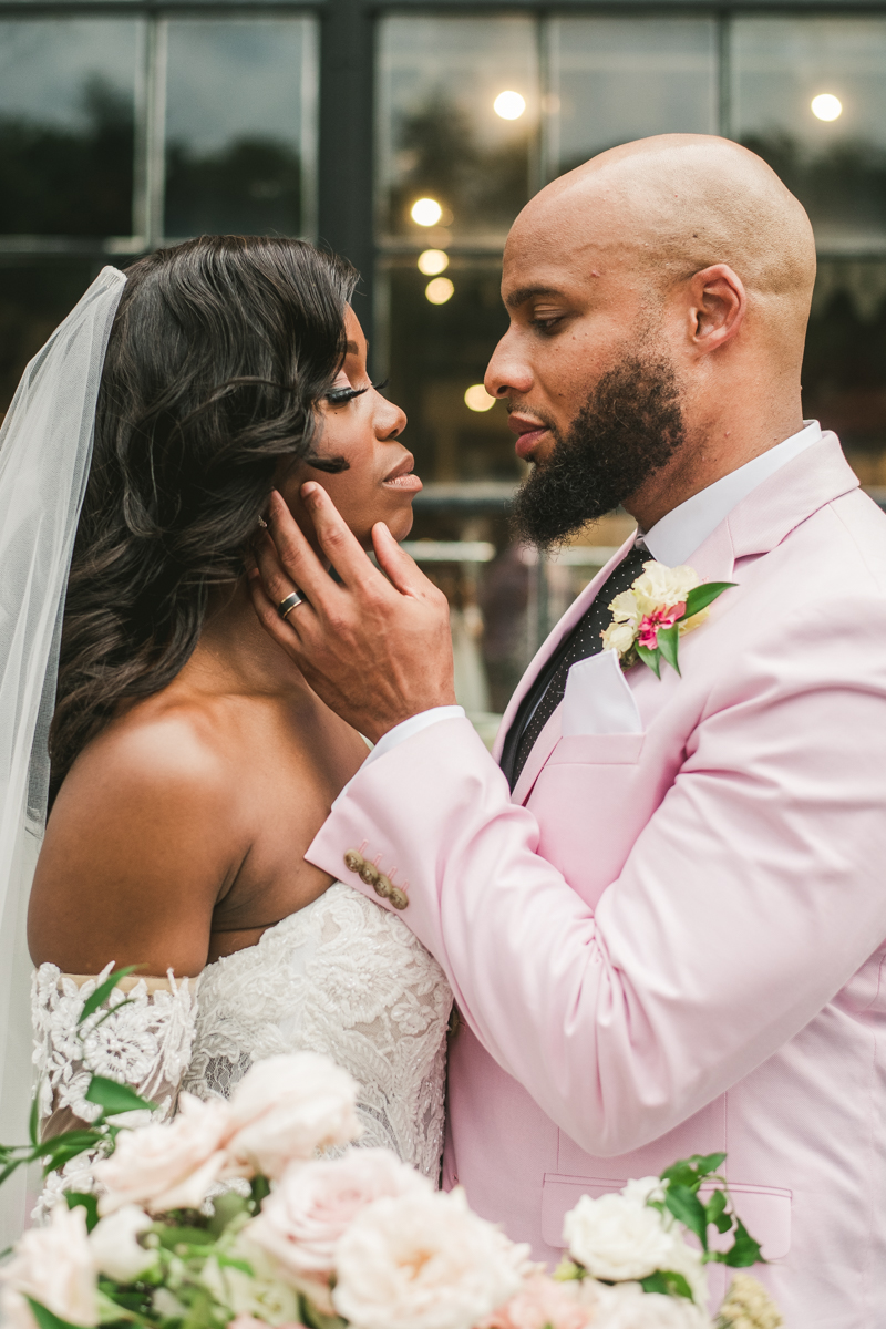 Beautiful wedding just married portraits at Main Street Ballroom in Ellicott City outside Sweet Elizabeth Jane by Britney Clause Photography