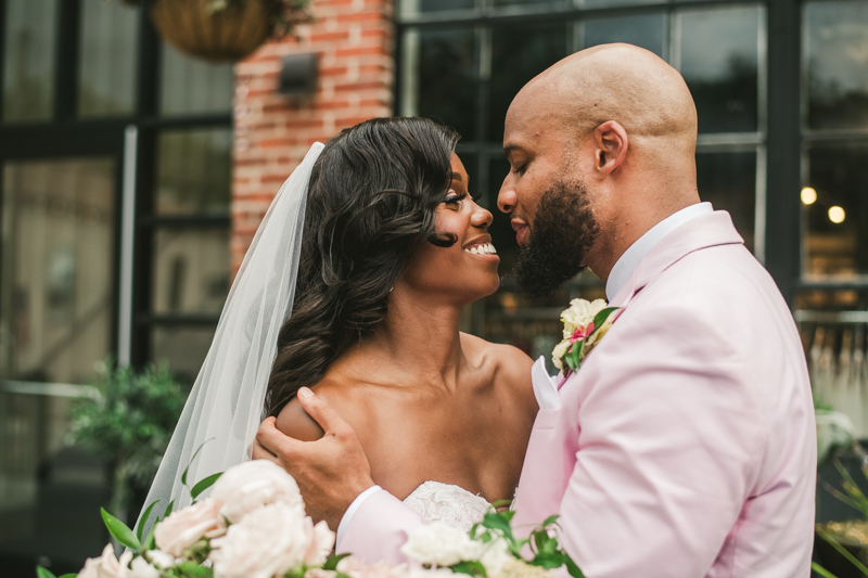 Beautiful wedding just married portraits at Main Street Ballroom in Ellicott City outside Sweet Elizabeth Jane by Britney Clause Photography