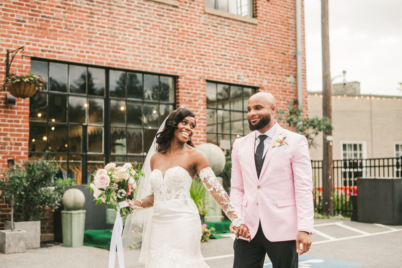 Beautiful wedding just married portraits at Main Street Ballroom in Ellicott City outside Sweet Elizabeth Jane by Britney Clause Photography