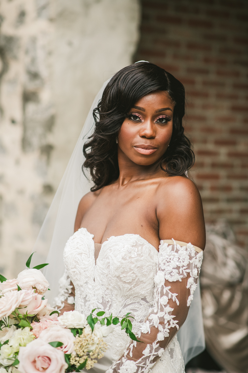 Beautiful wedding bridal portrait at Main Street Ballroom in Ellicott City by Britney Clause Photography