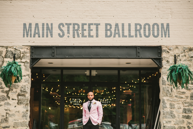 Beautiful wedding groom portrait at Main Street Ballroom in Ellicott City by Britney Clause Photography