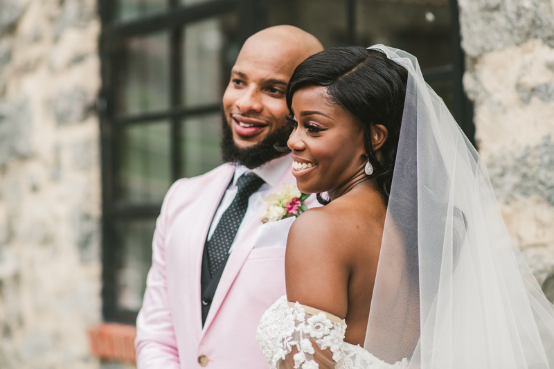 Beautiful wedding just married portraits at Main Street Ballroom in Ellicott City by Britney Clause Photography