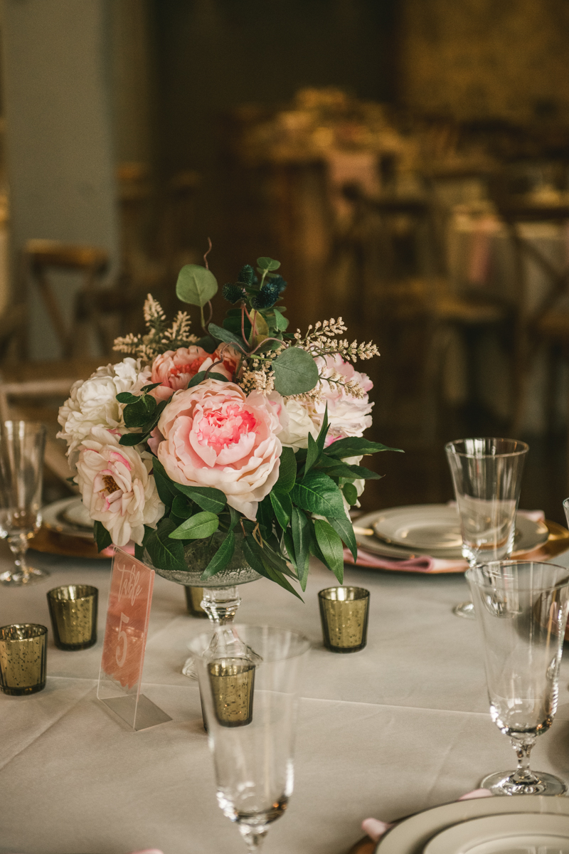 Beautiful wedding reception details at Main Street Ballroom in Ellicott City by Britney Clause Photography