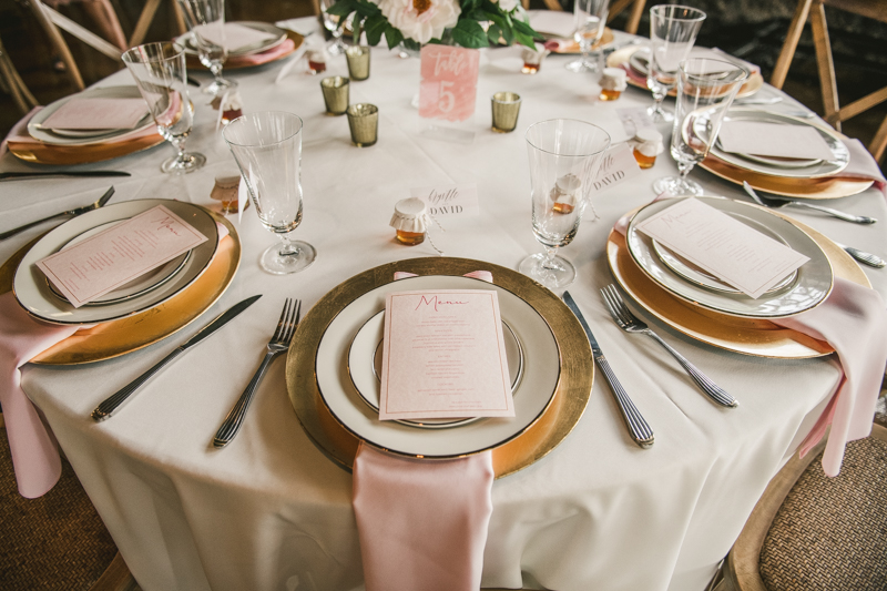 Beautiful wedding reception details at Main Street Ballroom in Ellicott City by Britney Clause Photography