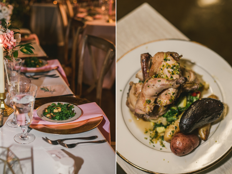 Beautiful wedding meal catered by Water for Chocolate at Main Street Ballroom in Ellicott City by Britney Clause Photography