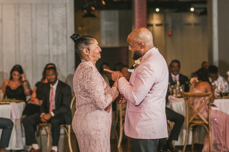 Beautiful wedding reception Main Street Ballroom in Ellicott City by Britney Clause Photography