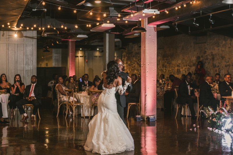 Beautiful wedding reception Main Street Ballroom in Ellicott City by Britney Clause Photography