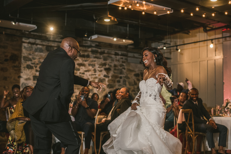 Beautiful wedding reception Main Street Ballroom in Ellicott City by Britney Clause Photography