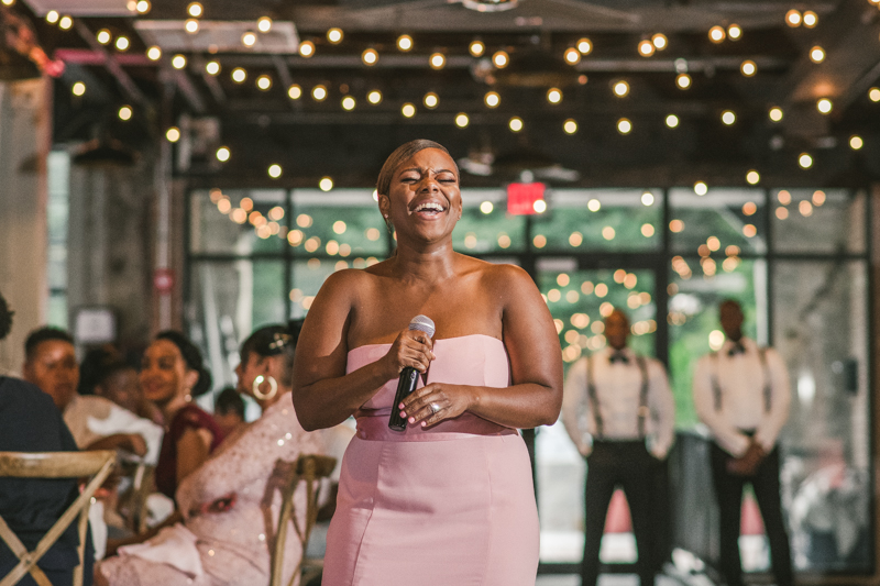 Beautiful wedding reception Main Street Ballroom in Ellicott City by Britney Clause Photography