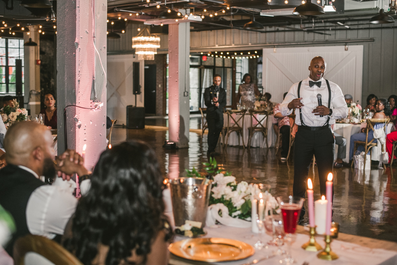 Beautiful wedding reception Main Street Ballroom in Ellicott City by Britney Clause Photography