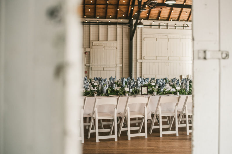 A beautiful September wedding reception setup by Wedding Savvy Inc at the Sherwood Forest Clubhouse in Annapolis, Maryland by Britney Clause Photography