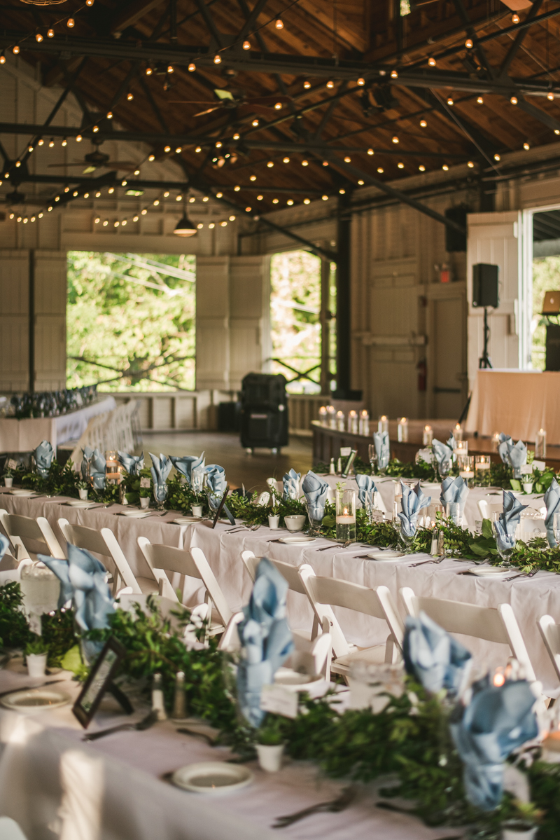 A beautiful September wedding reception setup by Wedding Savvy Inc at the Sherwood Forest Clubhouse in Annapolis, Maryland by Britney Clause Photography