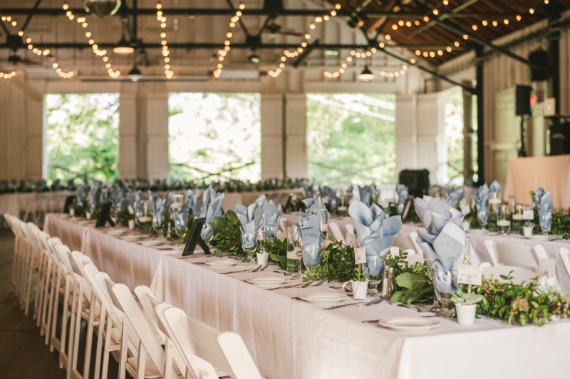 A beautiful September wedding reception setup by Wedding Savvy Inc at the Sherwood Forest Clubhouse in Annapolis, Maryland by Britney Clause Photography