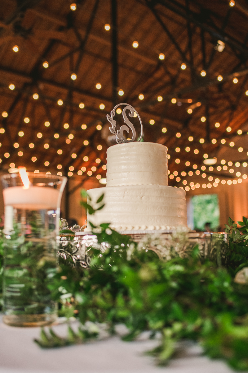 A beautiful September wedding reception cake by Atlantic Catering at the Sherwood Forest Clubhouse in Annapolis, Maryland by Britney Clause Photography