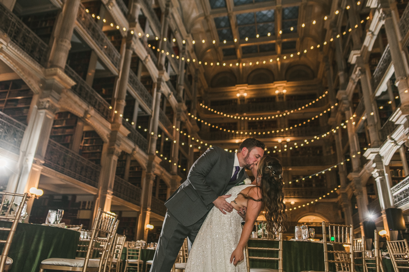 Beautiful bride and groom portraits in Mount Vernon, Maryland at the George Peabody Library by Britney Clause Photography