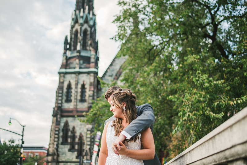 Beautiful bride and groom portraits in Mount Vernon, Maryland at the George Peabody Library by Britney Clause Photography