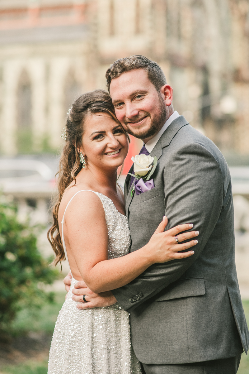 Beautiful bride and groom portraits in Mount Vernon, Maryland at the George Peabody Library by Britney Clause Photography