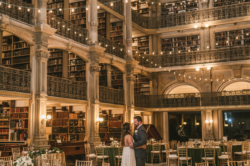 Beautiful bride and groom portraits in Mount Vernon, Maryland at the George Peabody Library by Britney Clause Photography