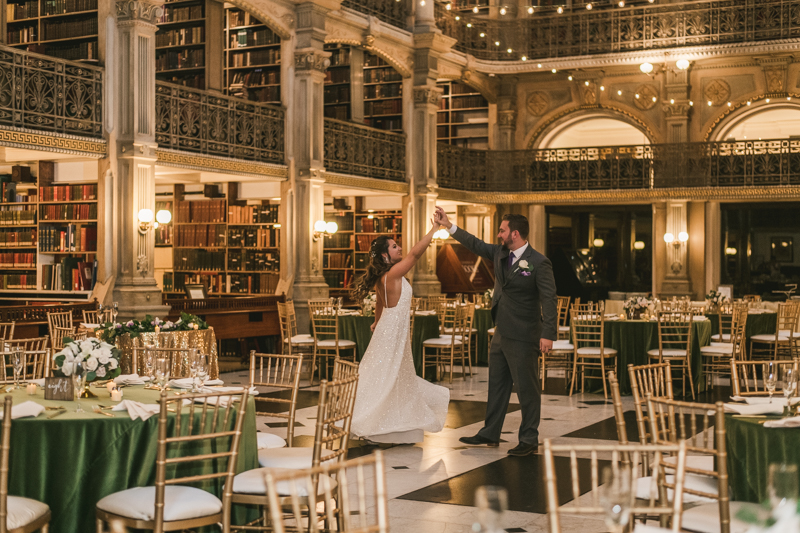 Beautiful bride and groom portraits in Mount Vernon, Maryland at the George Peabody Library by Britney Clause Photography