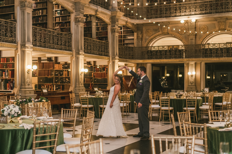 Beautiful bride and groom portraits in Mount Vernon, Maryland at the George Peabody Library by Britney Clause Photography