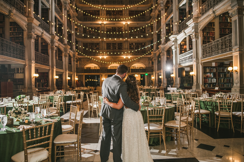 Beautiful bride and groom portraits in Mount Vernon, Maryland at the George Peabody Library by Britney Clause Photography