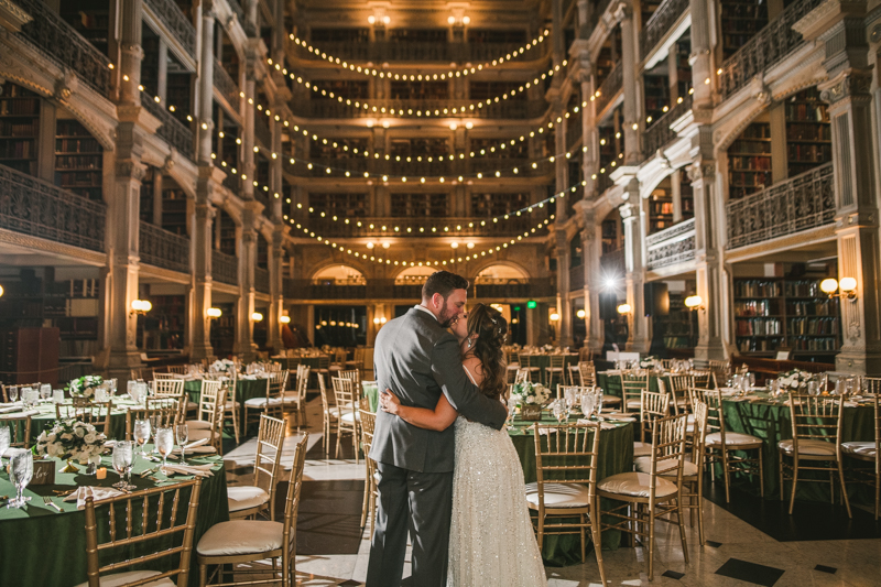 Beautiful bride and groom portraits in Mount Vernon, Maryland at the George Peabody Library by Britney Clause Photography