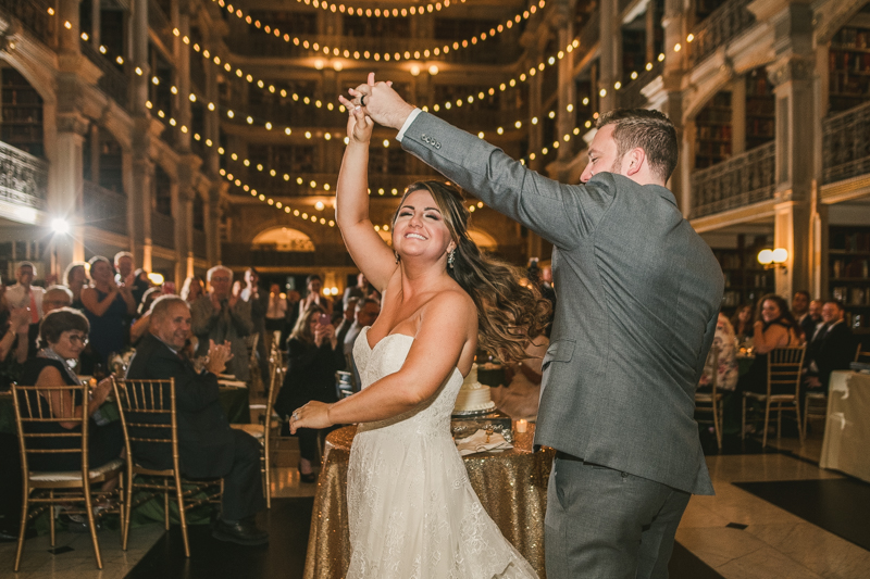 A gorgeous wedding reception at the George Peabody Library in Baltimore, Maryland by Britney Clause Photography