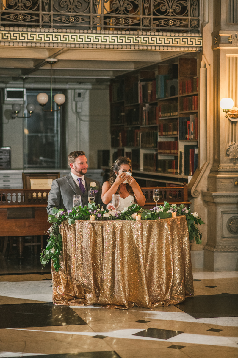 A gorgeous wedding reception at the George Peabody Library in Baltimore, Maryland by Britney Clause Photography