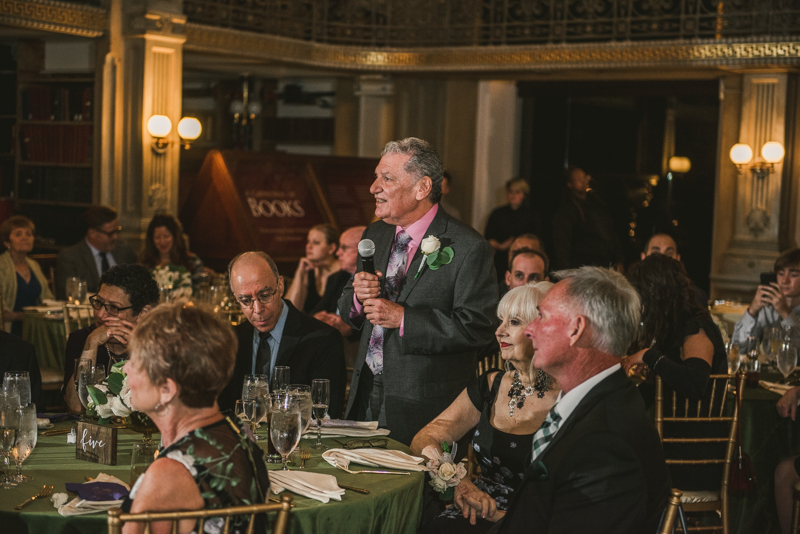 A gorgeous wedding reception at the George Peabody Library in Baltimore, Maryland by Britney Clause Photography