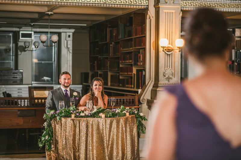 A gorgeous wedding reception at the George Peabody Library in Baltimore, Maryland by Britney Clause Photography