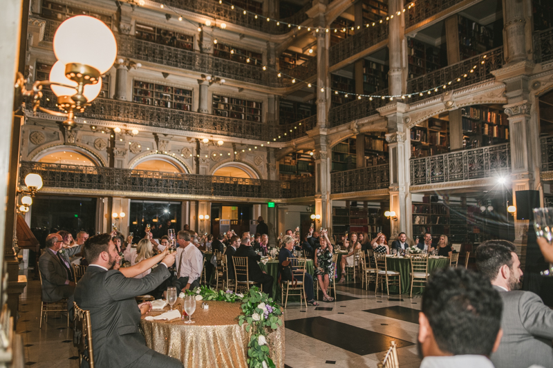 A gorgeous wedding reception at the George Peabody Library in Baltimore, Maryland by Britney Clause Photography