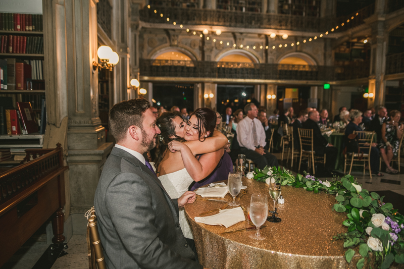 A gorgeous wedding reception at the George Peabody Library in Baltimore, Maryland by Britney Clause Photography