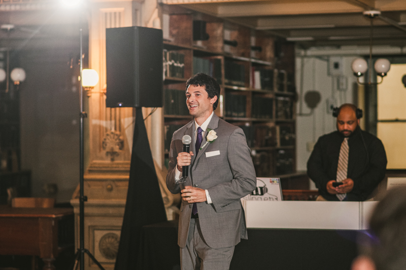 A gorgeous wedding reception at the George Peabody Library in Baltimore, Maryland by Britney Clause Photography