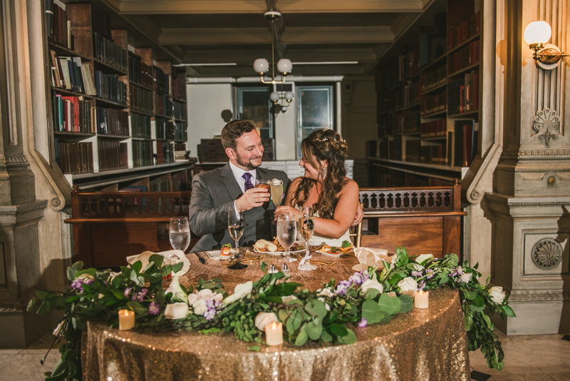 A gorgeous wedding reception at the George Peabody Library in Baltimore, Maryland by Britney Clause Photography