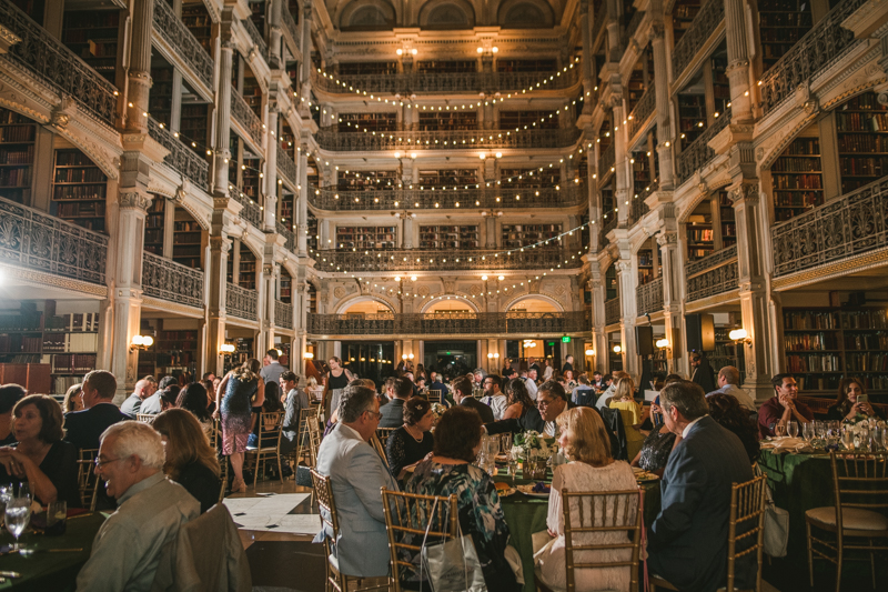 A gorgeous wedding reception at the George Peabody Library in Baltimore, Maryland by Britney Clause Photography