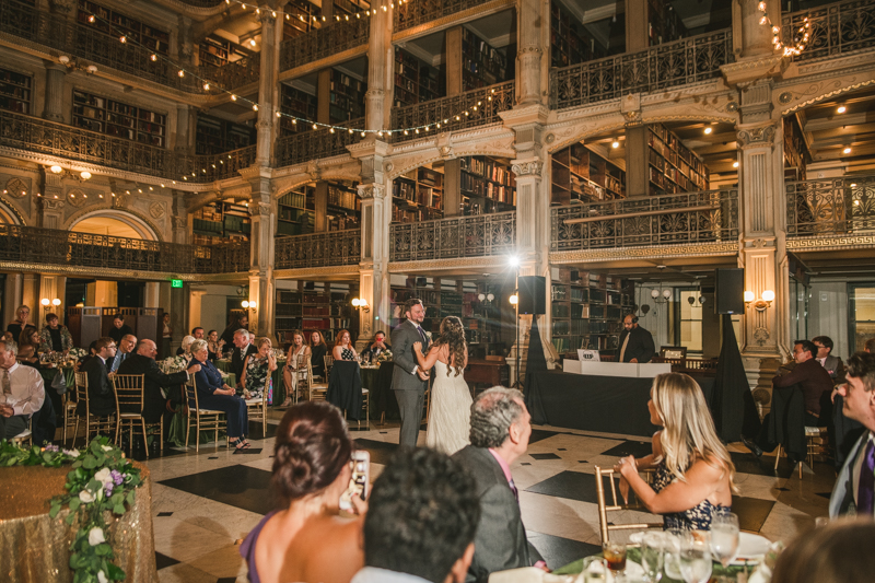 A gorgeous wedding reception at the George Peabody Library in Baltimore, Maryland by Britney Clause Photography