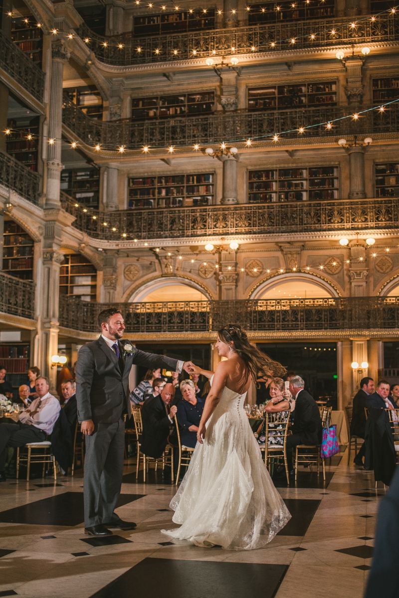 A gorgeous wedding reception at the George Peabody Library in Baltimore, Maryland by Britney Clause Photography