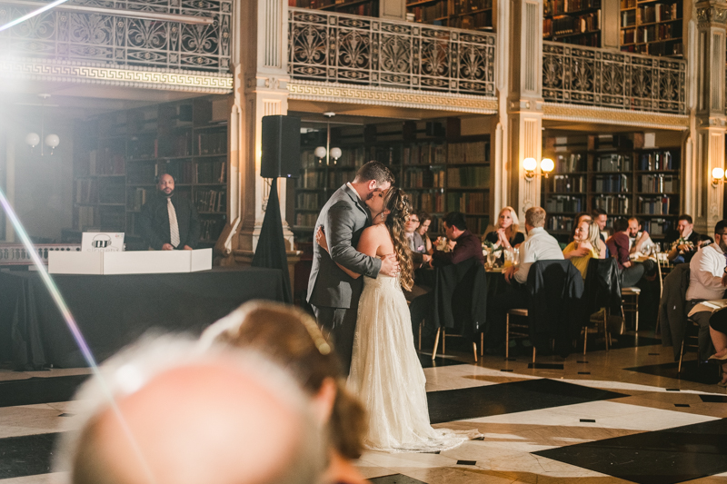 A gorgeous wedding reception at the George Peabody Library in Baltimore, Maryland by Britney Clause Photography