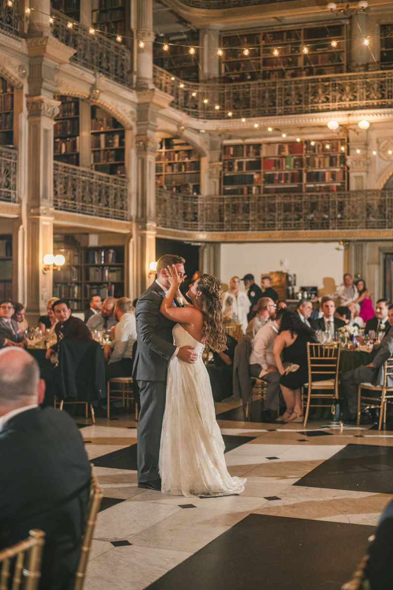 A gorgeous wedding reception at the George Peabody Library in Baltimore, Maryland by Britney Clause Photography