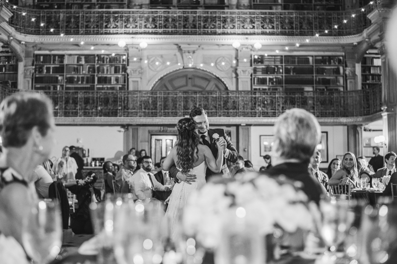 A gorgeous wedding reception at the George Peabody Library in Baltimore, Maryland by Britney Clause Photography