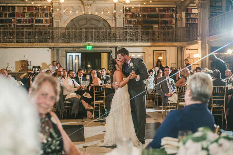 A gorgeous wedding reception at the George Peabody Library in Baltimore, Maryland by Britney Clause Photography