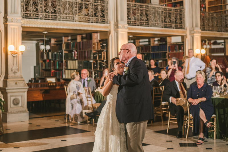 A gorgeous wedding reception at the George Peabody Library in Baltimore, Maryland by Britney Clause Photography