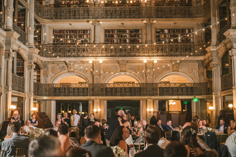 A gorgeous wedding reception at the George Peabody Library in Baltimore, Maryland by Britney Clause Photography