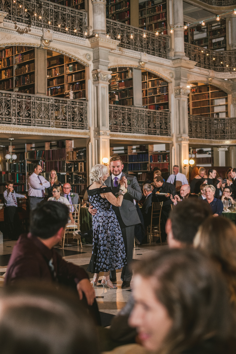 A gorgeous wedding reception at the George Peabody Library in Baltimore, Maryland by Britney Clause Photography