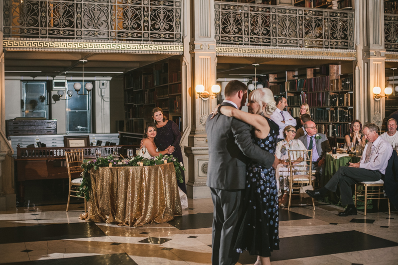 A gorgeous wedding reception at the George Peabody Library in Baltimore, Maryland by Britney Clause Photography