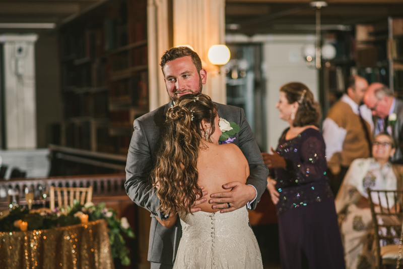 A gorgeous wedding reception at the George Peabody Library in Baltimore, Maryland by Britney Clause Photography