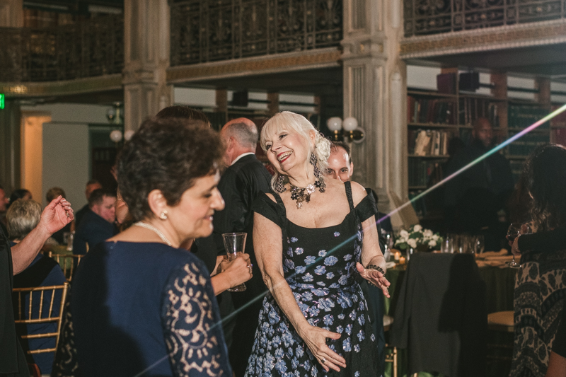 A gorgeous wedding reception at the George Peabody Library in Baltimore, Maryland by Britney Clause Photography