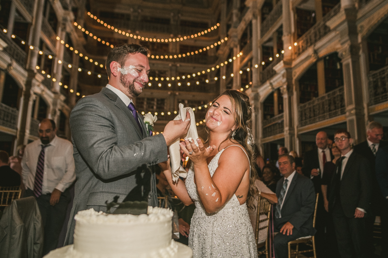 A delicious wedding cake by Classic Catering at George Peabody Library in Mount Vernon, Maryland by Britney Clause Photography